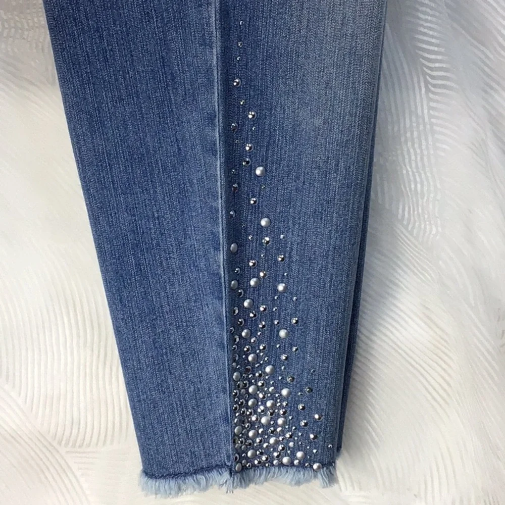 🪞Gloria Vanderbilt Petites Alexandra Embellished High Rise Frayed Edge Sz.14 - Picture 3 of 10